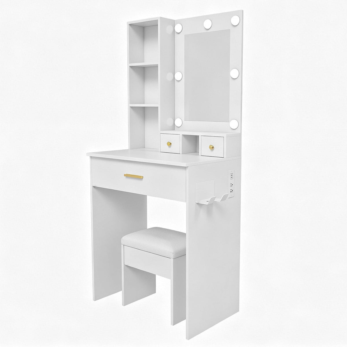 Vanity Desk Set with LED Lighted Mirror & Padded Stool