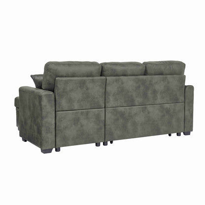 Sleeper Sofa with Pull-Out Bed, L-Shaped Sectional Couch with Reversible Chaise and Storage, Foil Fabric Upholstered Sof