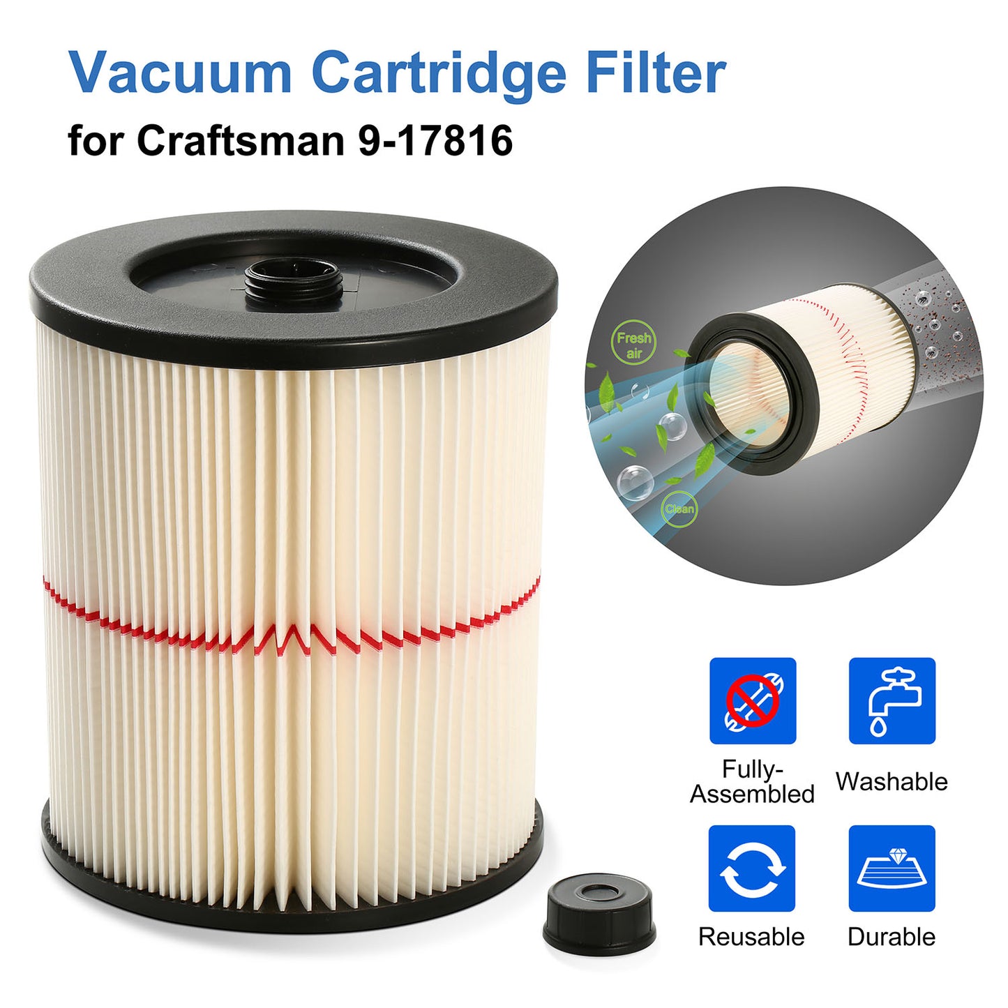 Vacuum Cartridge Filter Replacement for Craftsman 9-17816