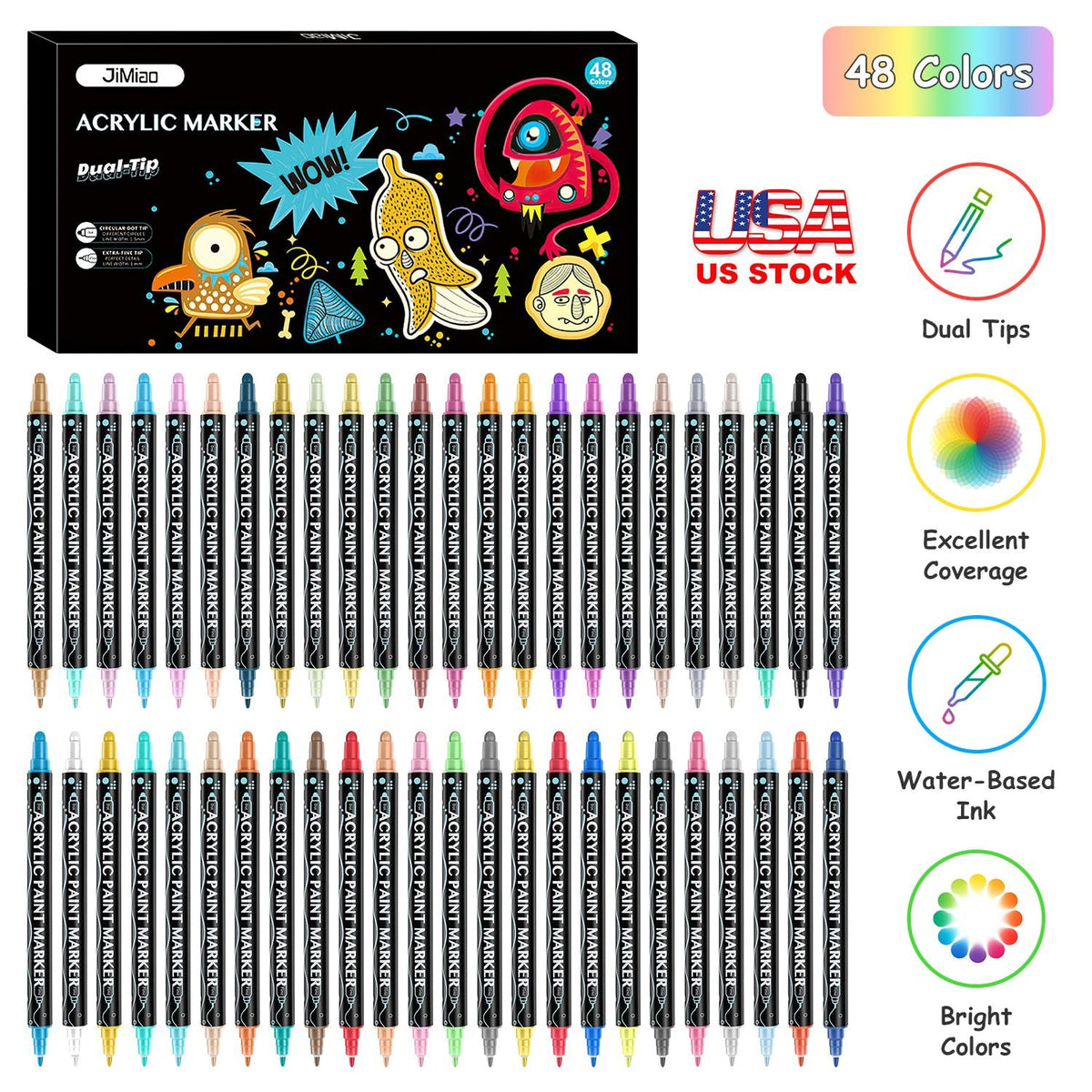 Dual Tip Acrylic Paint Markers Set - Water-Based & Quick-Dry