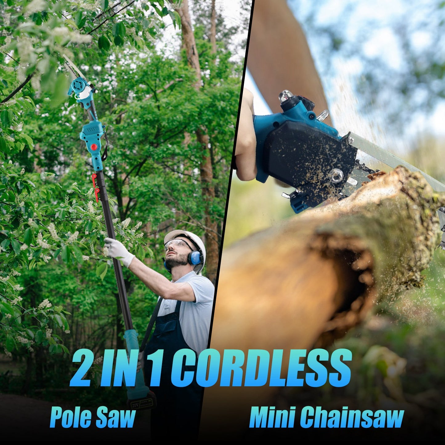 Cordless Pole Saw 21V with Extension Pole and Mini Chainsaw