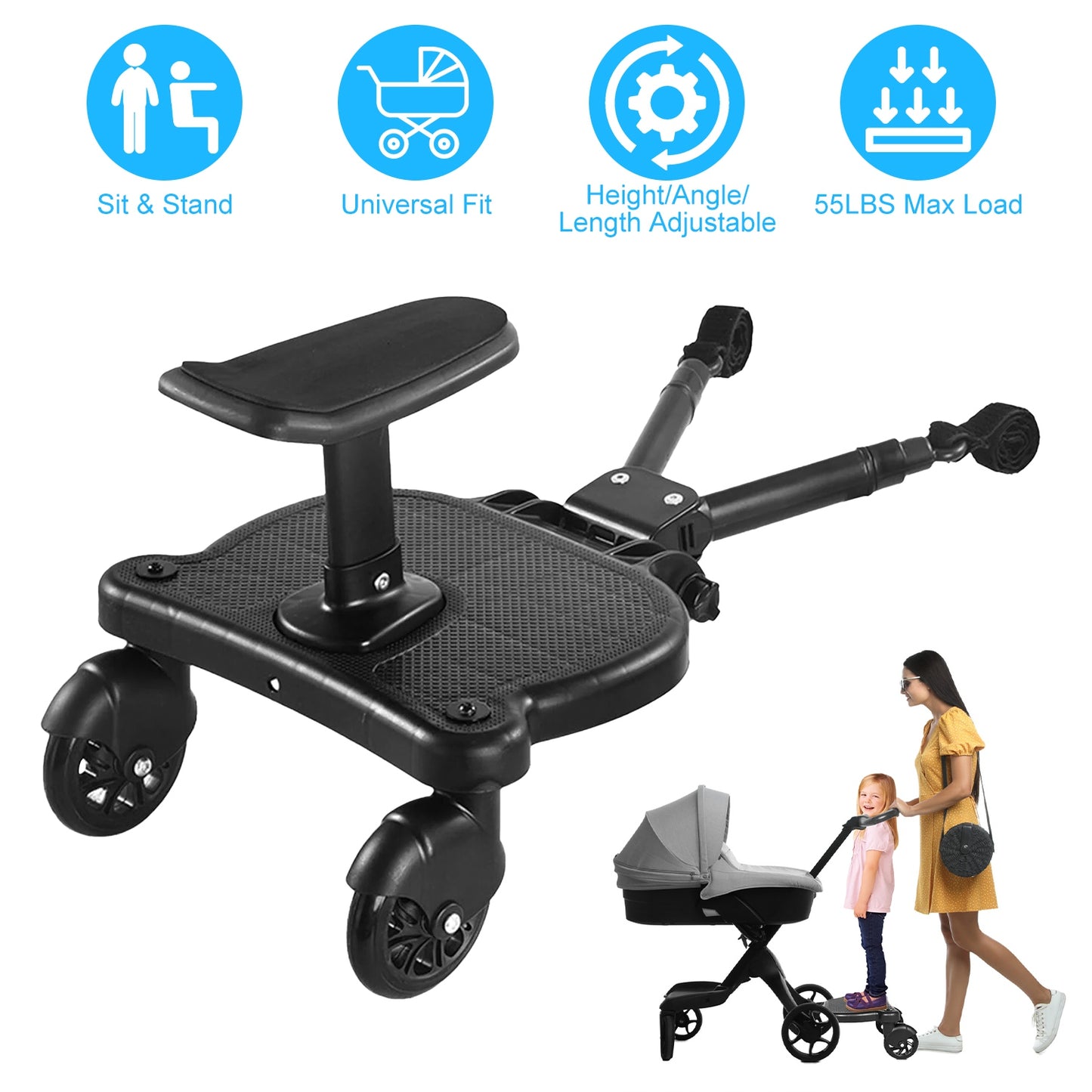 Universal Stroller Board with Detachable Seat for Toddlers
