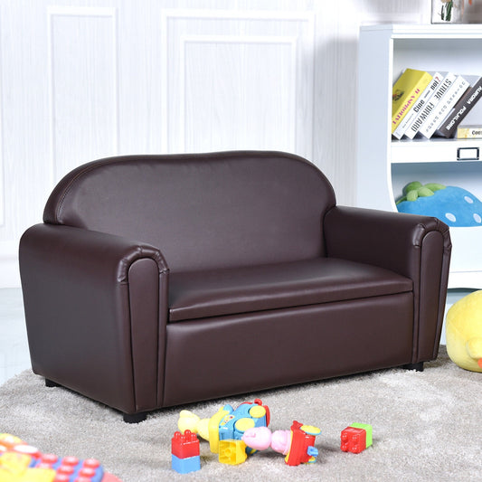 Kids Armrest Sofa Chair with Storage - Brown