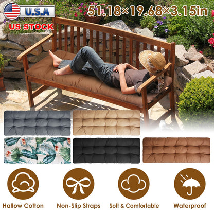 Bench Seat Cushion 51x20in Waterproof with Ties for Outdoor