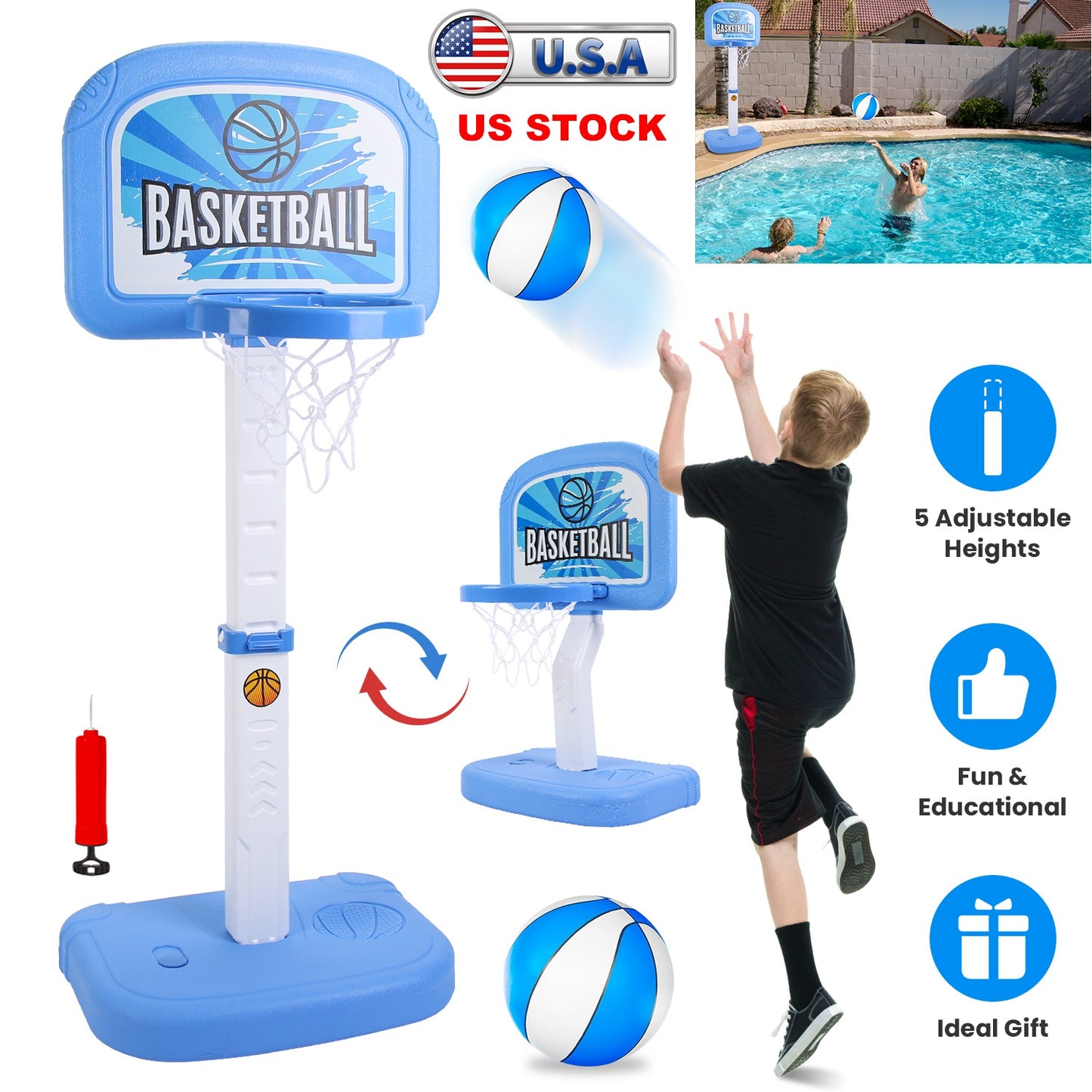 Poolside Basketball Hoop Set with Adjustable Height