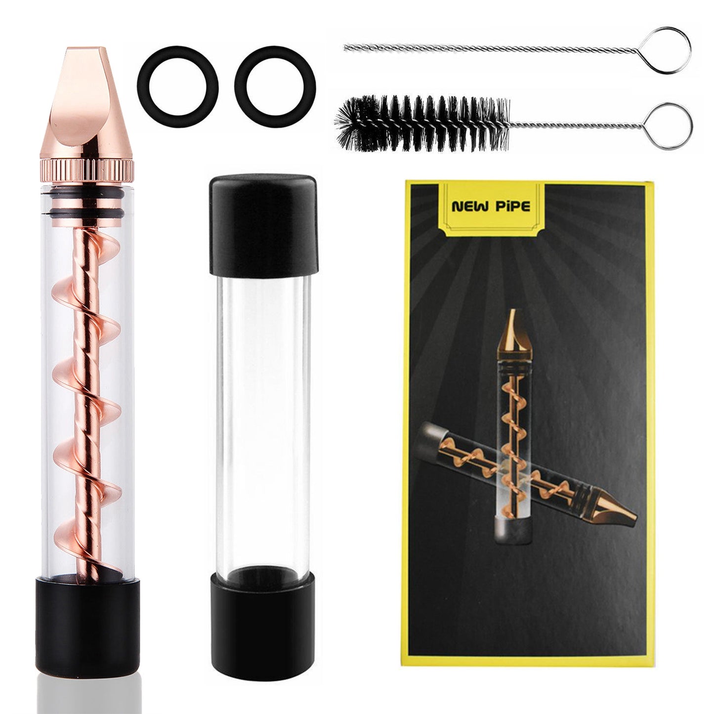 Twisty Glass Blunt Pipe with Grinder and Cleaning Kit