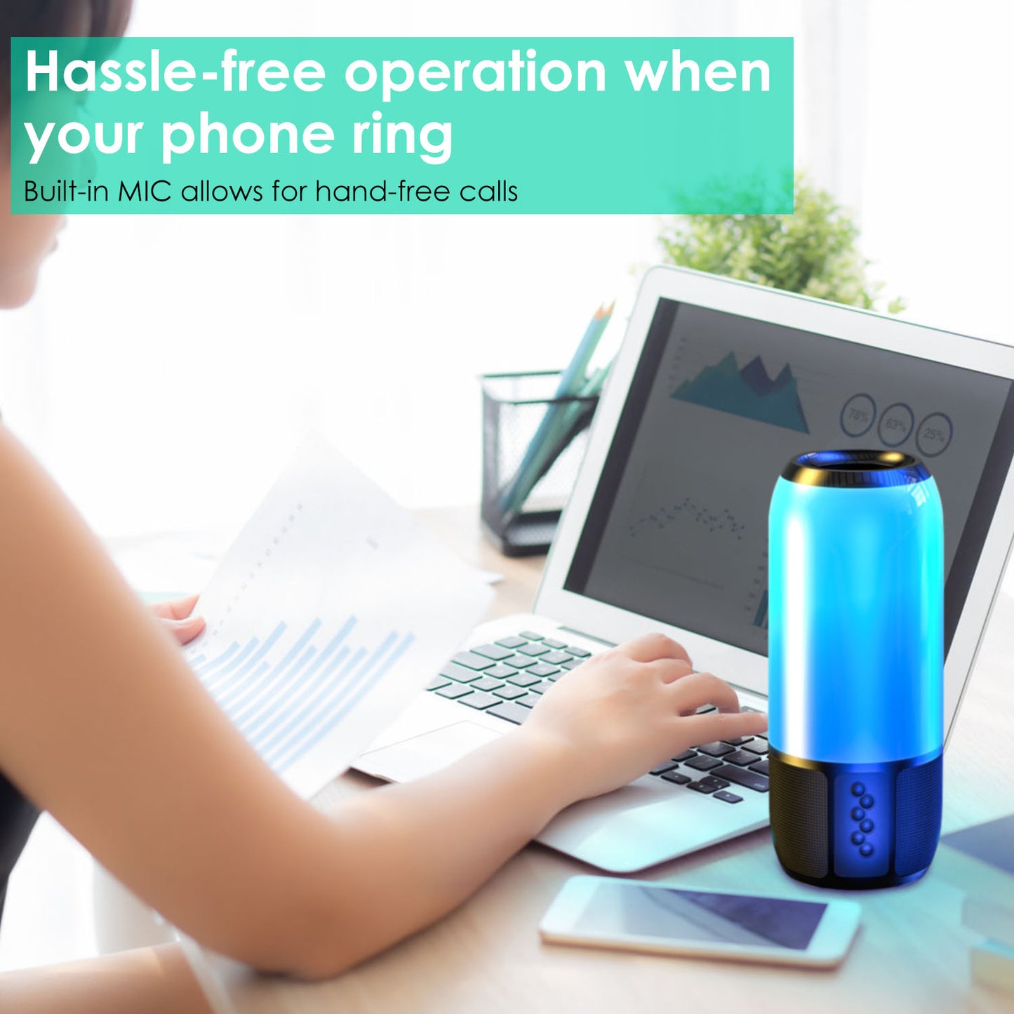 Portable Bluetooth Speaker with 6 Color LED Lights & Stereo Sound
