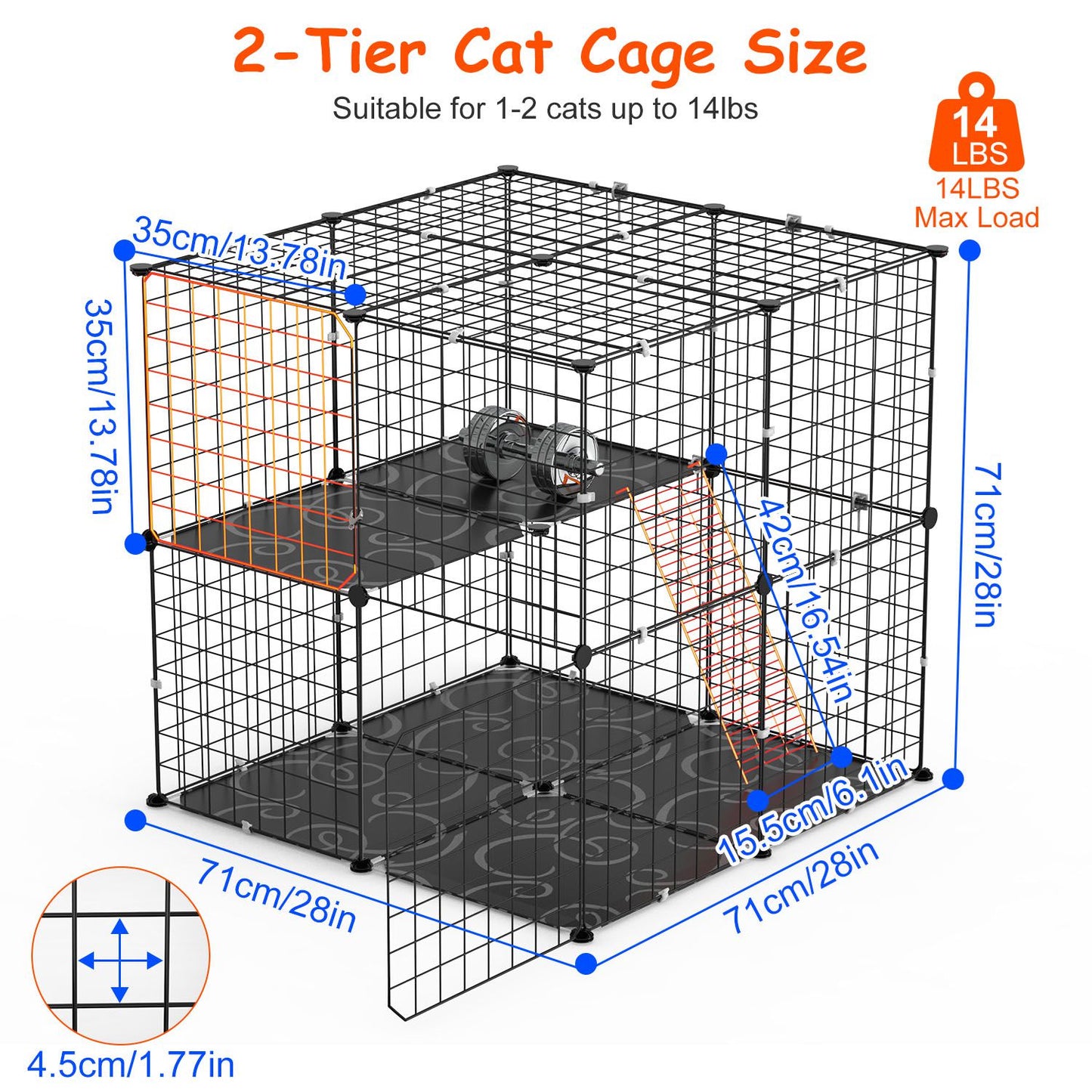 2-Tier Cat Cage Playpen with Climbing Ladder & Dual Doors