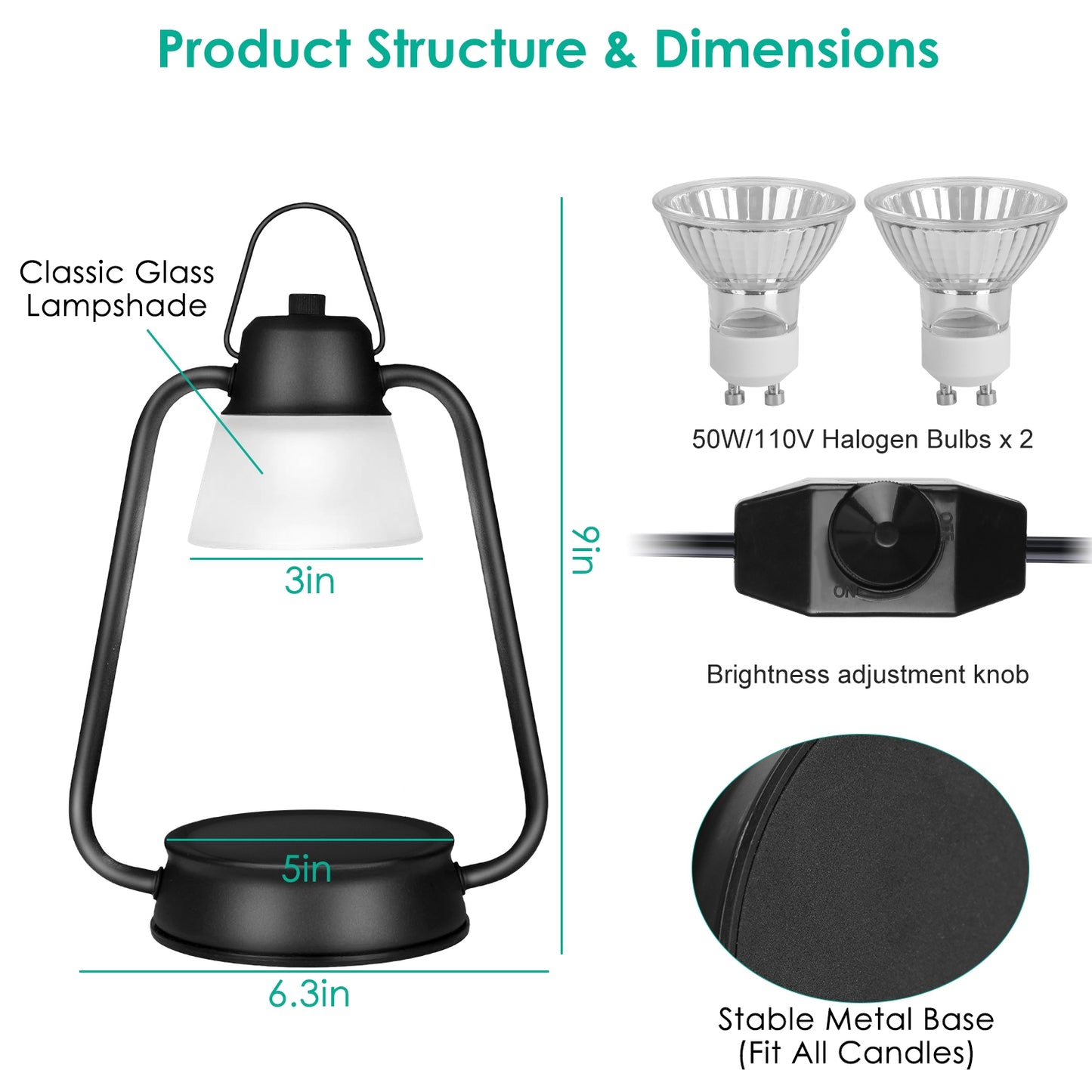 Electric Wax Melt Warmer Lamp with Dimmer & 2 Bulbs