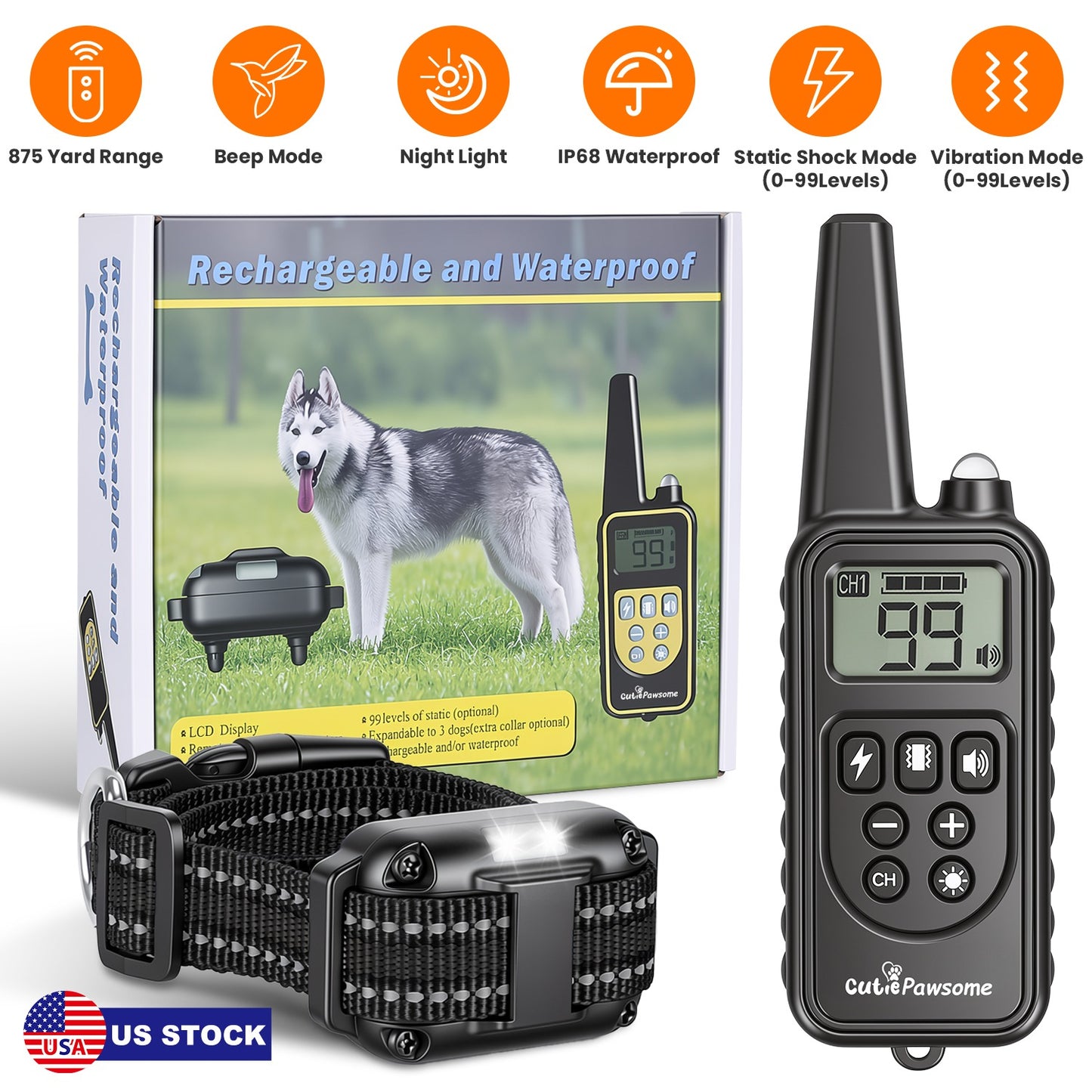 Dog Training Collar Receiver with Adjustable Belt IP67 Waterproof