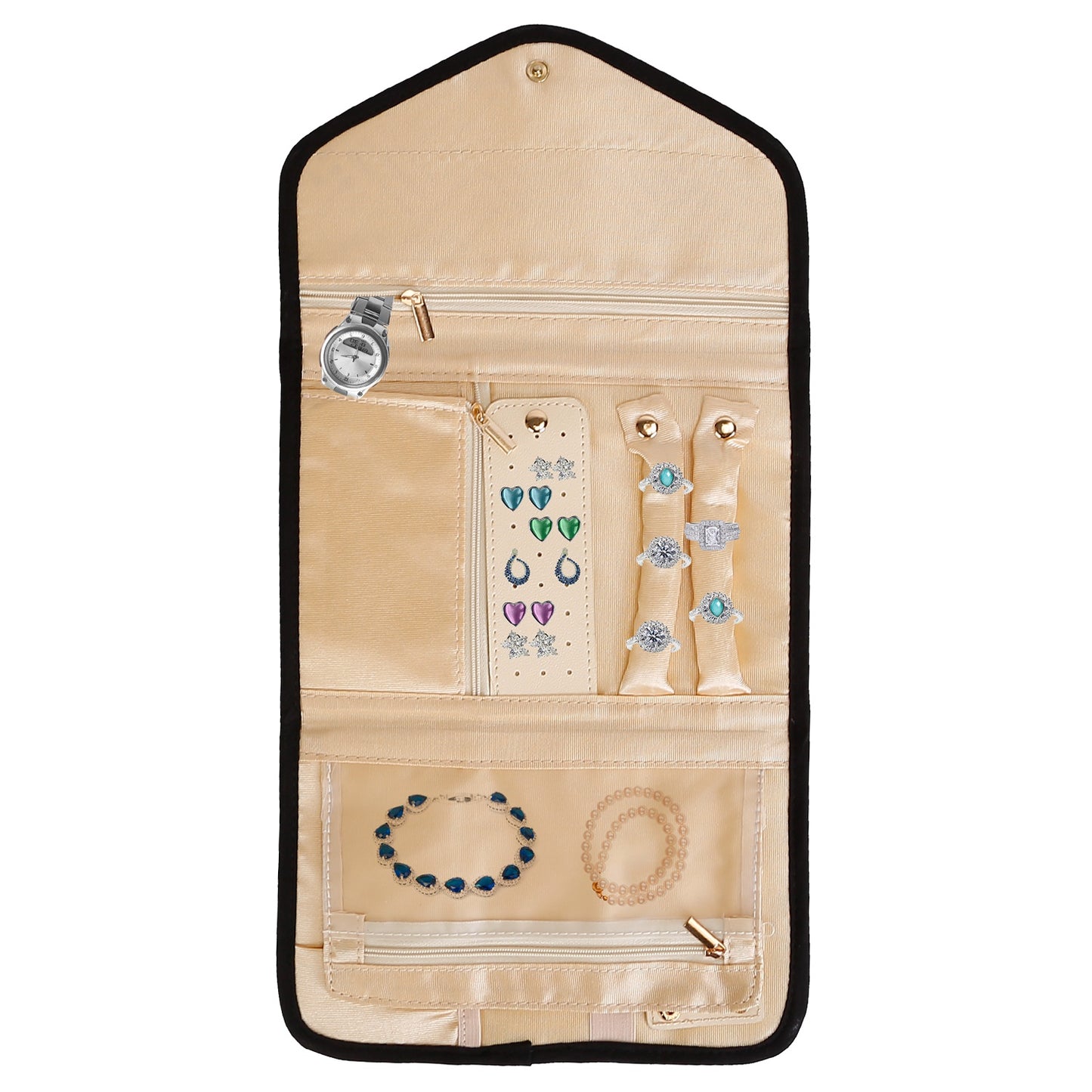 Travel Jewelry Organizer Case - Foldable Roll Storage Bag