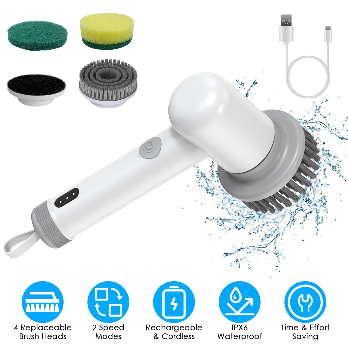 Electric Spin Scrubber with 4 Brush Heads & 2 Speeds