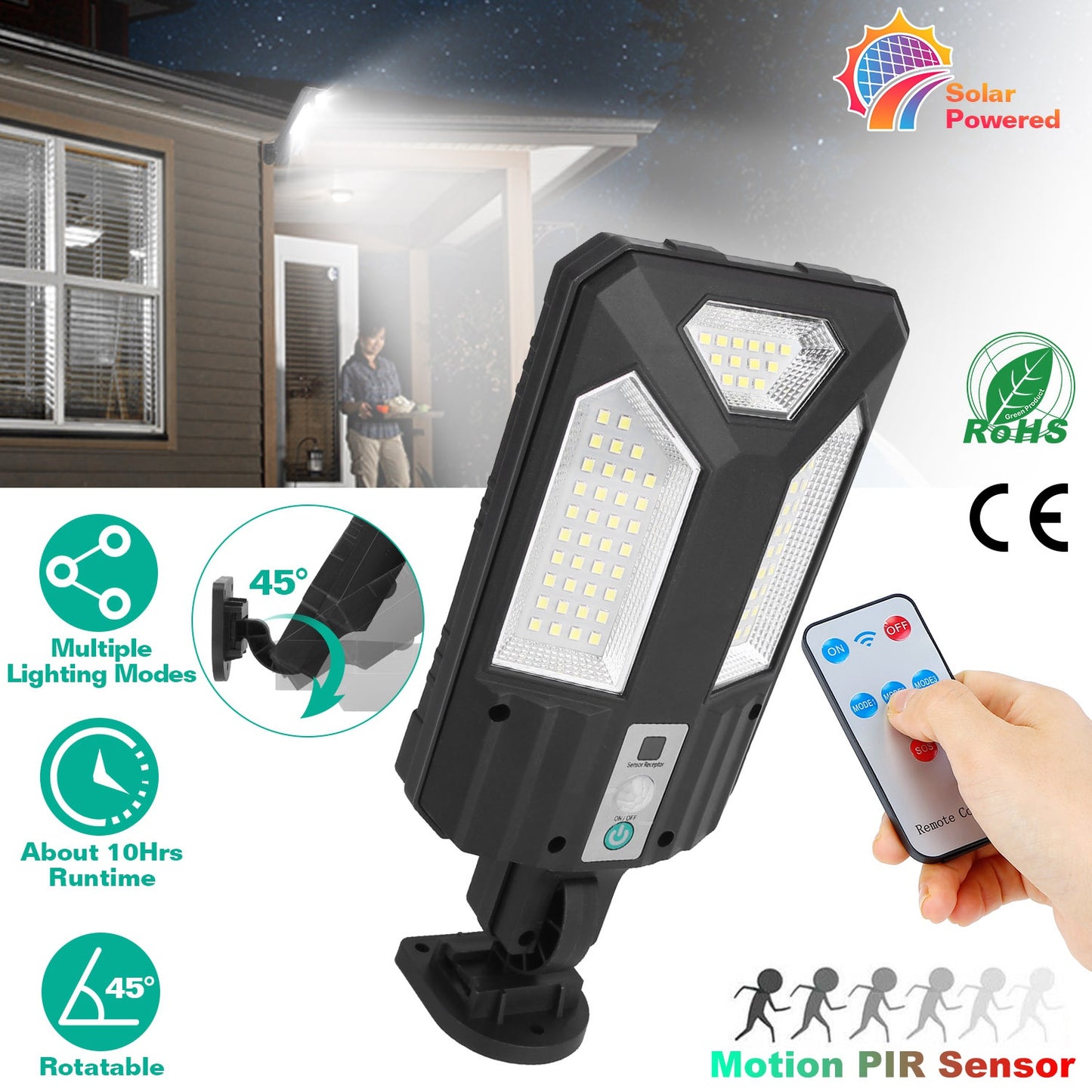 Solar Wall Light with Motion Sensor and Remote Control