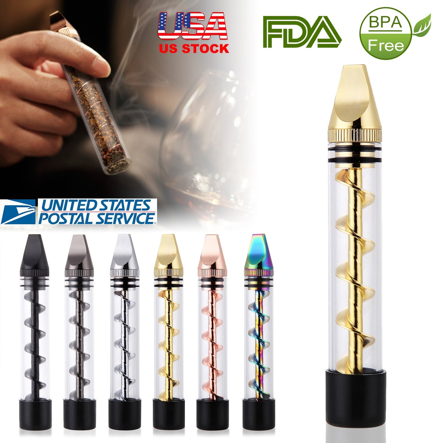 Twisty Glass Blunt Pipe with Grinder and Cleaning Kit