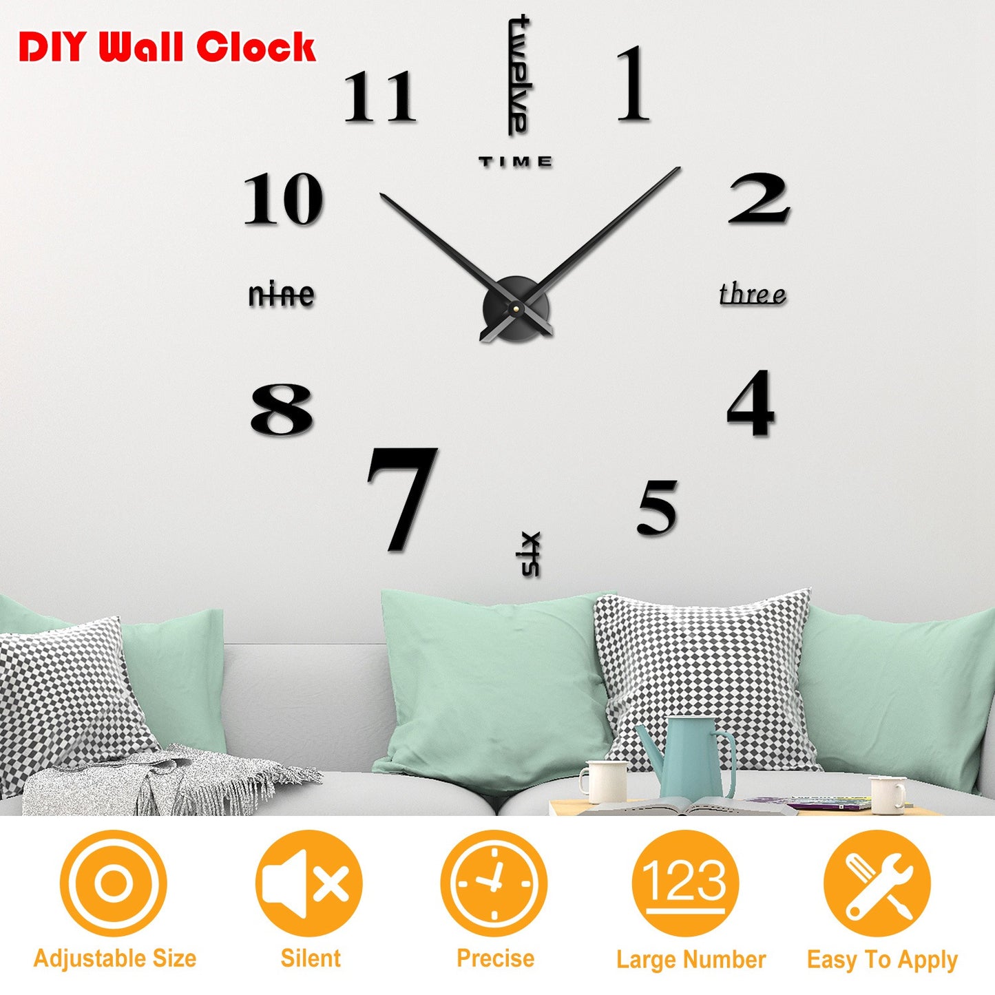 DIY 3D Mirror Wall Clock with Large Numbers