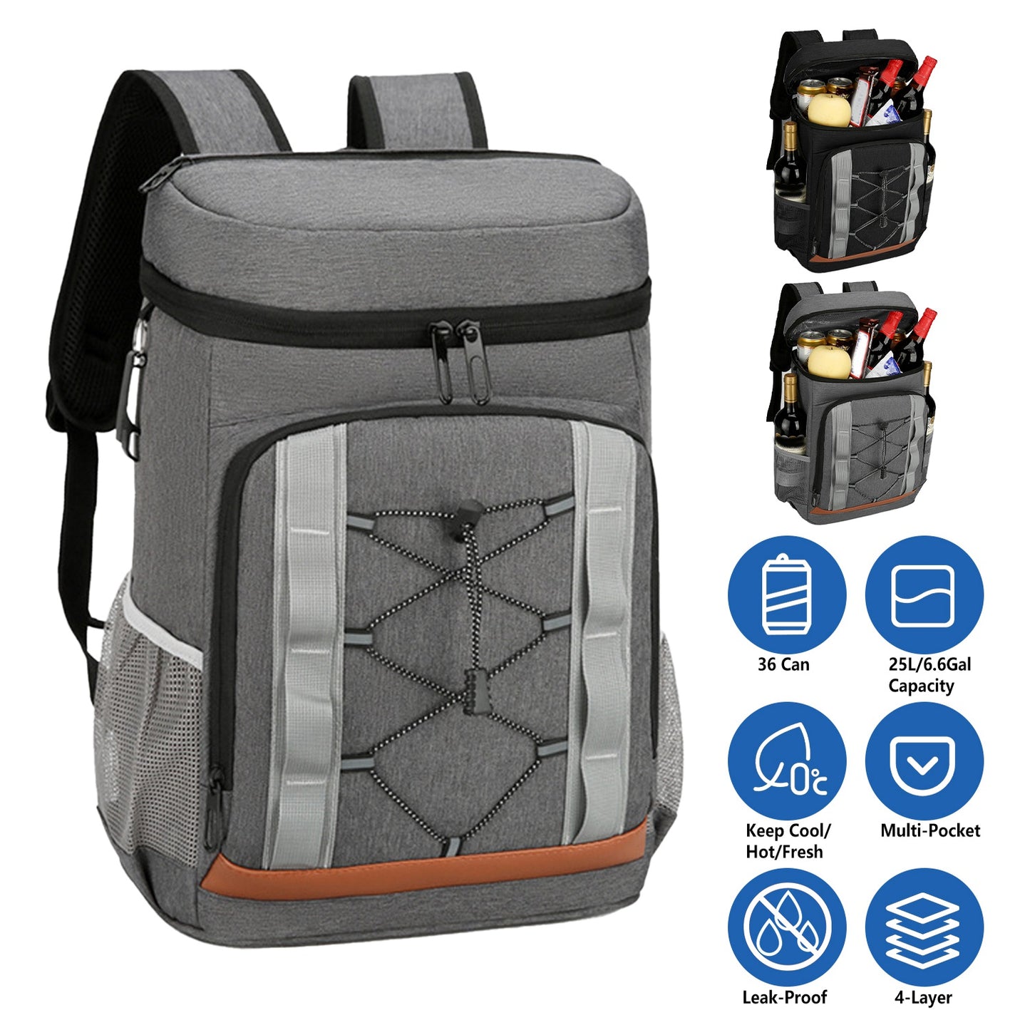 Insulated Cooler Backpack 36 Can Leakproof with Bottle Opener