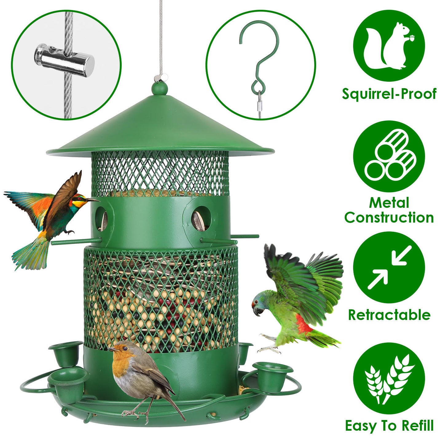 Squirrel-Proof Metal Bird Feeder with Water Cups & Perches