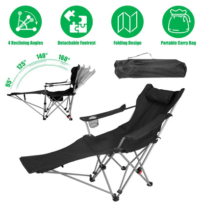Reclining Camping Chair with Footrest - 4-Position Adjustable