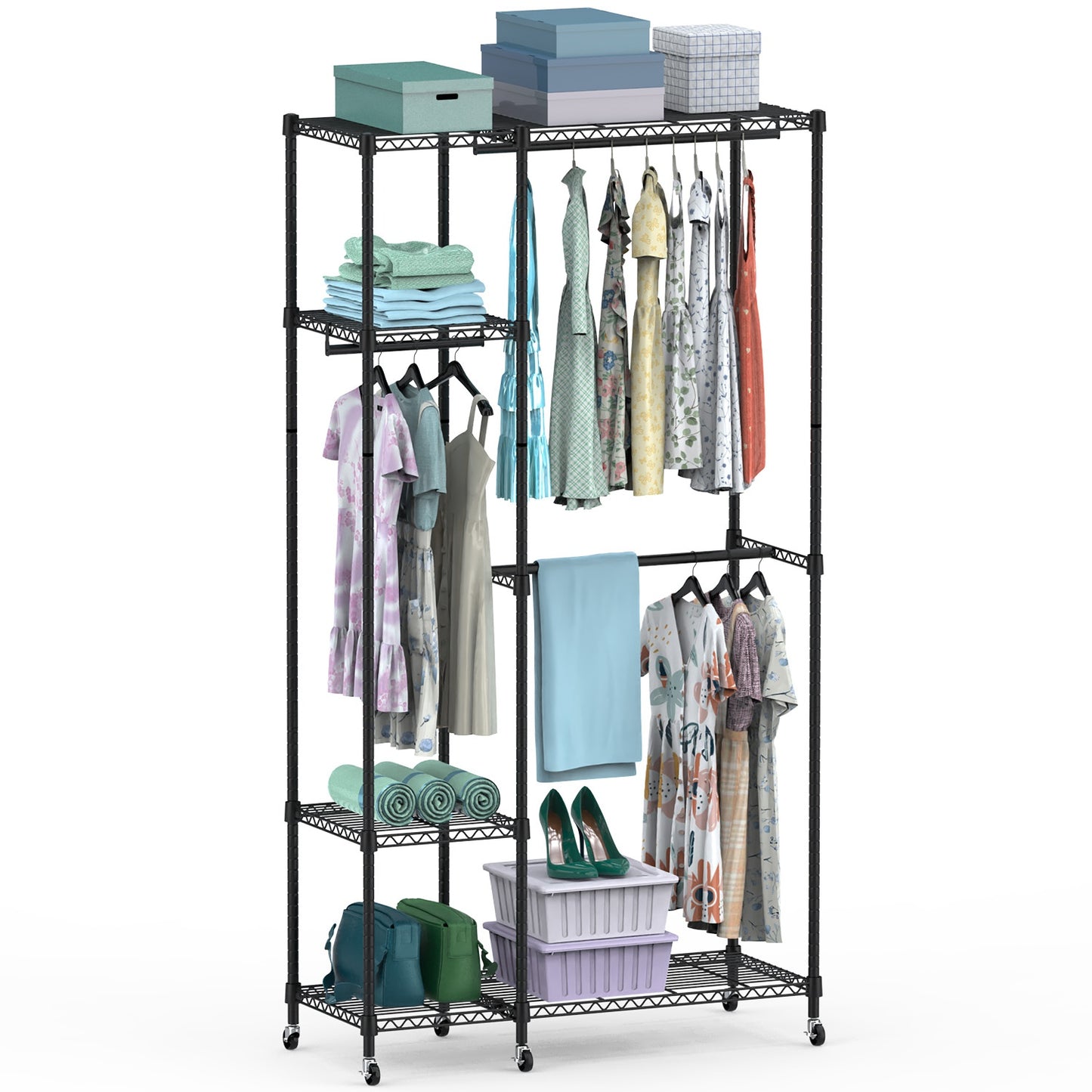 4-Tier Heavy Duty Garment Rack with Wheels - 463 lbs Capacity