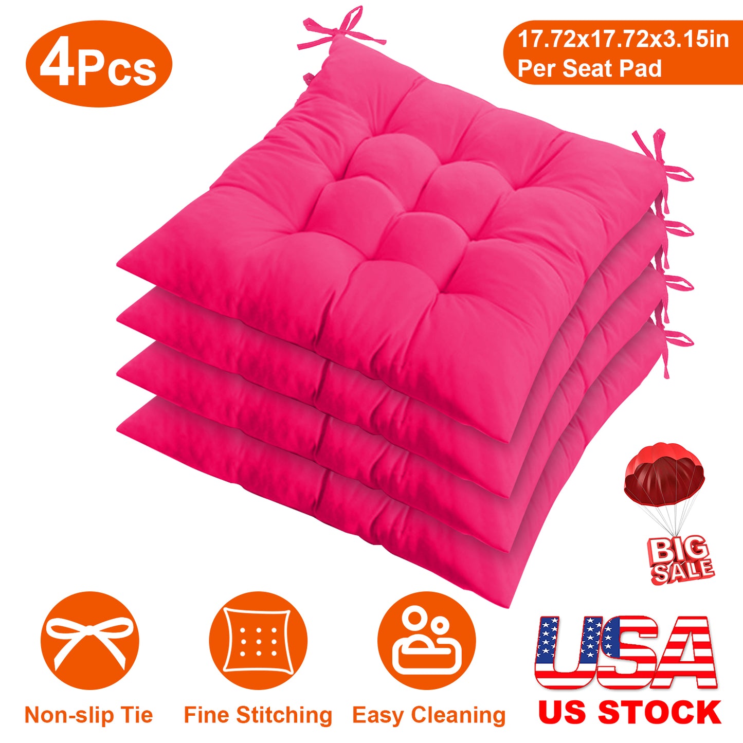 Square Chair Cushion Pads with Ties - 17.72" (Set of 4)