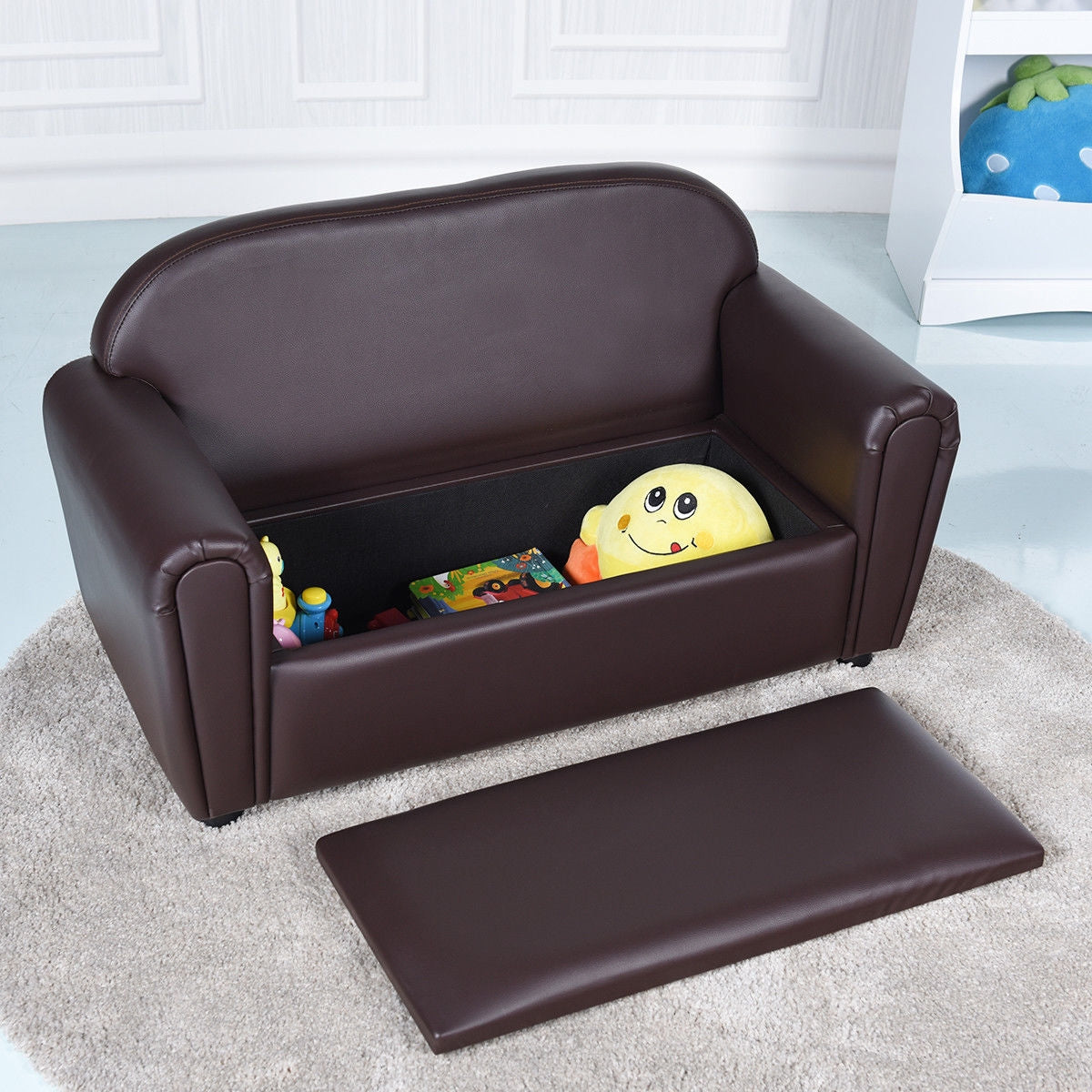 Kids Armrest Sofa Chair with Storage - Brown