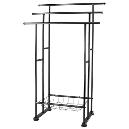 3-Tier Freestanding Towel Rack with Storage Basket - Black