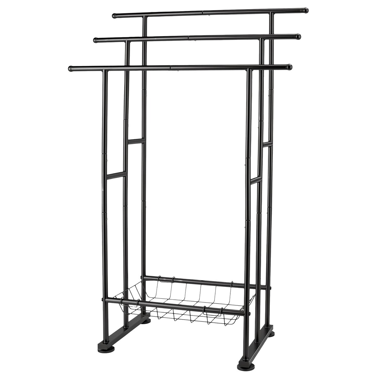 3-Tier Freestanding Towel Rack with Storage Basket - Black