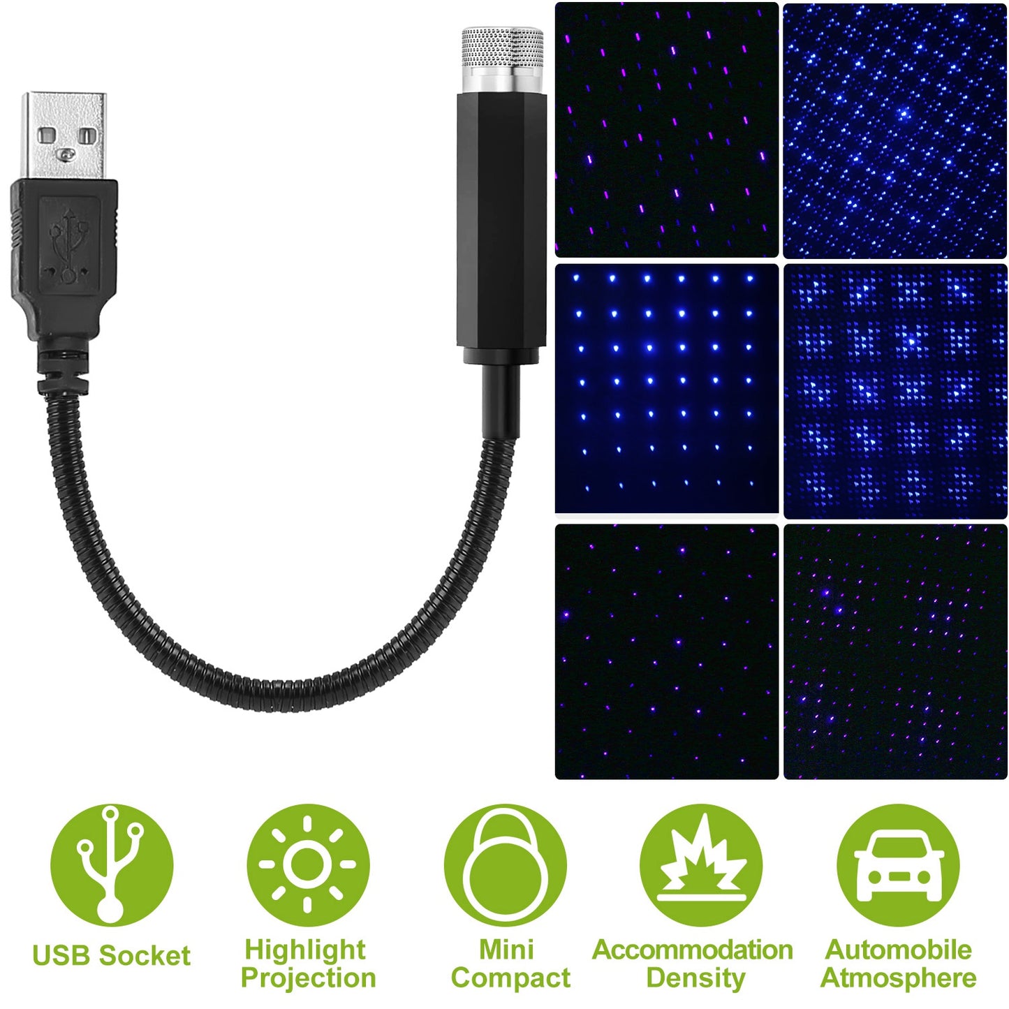 USB Star Projector Night Light for Car Interior Ceiling