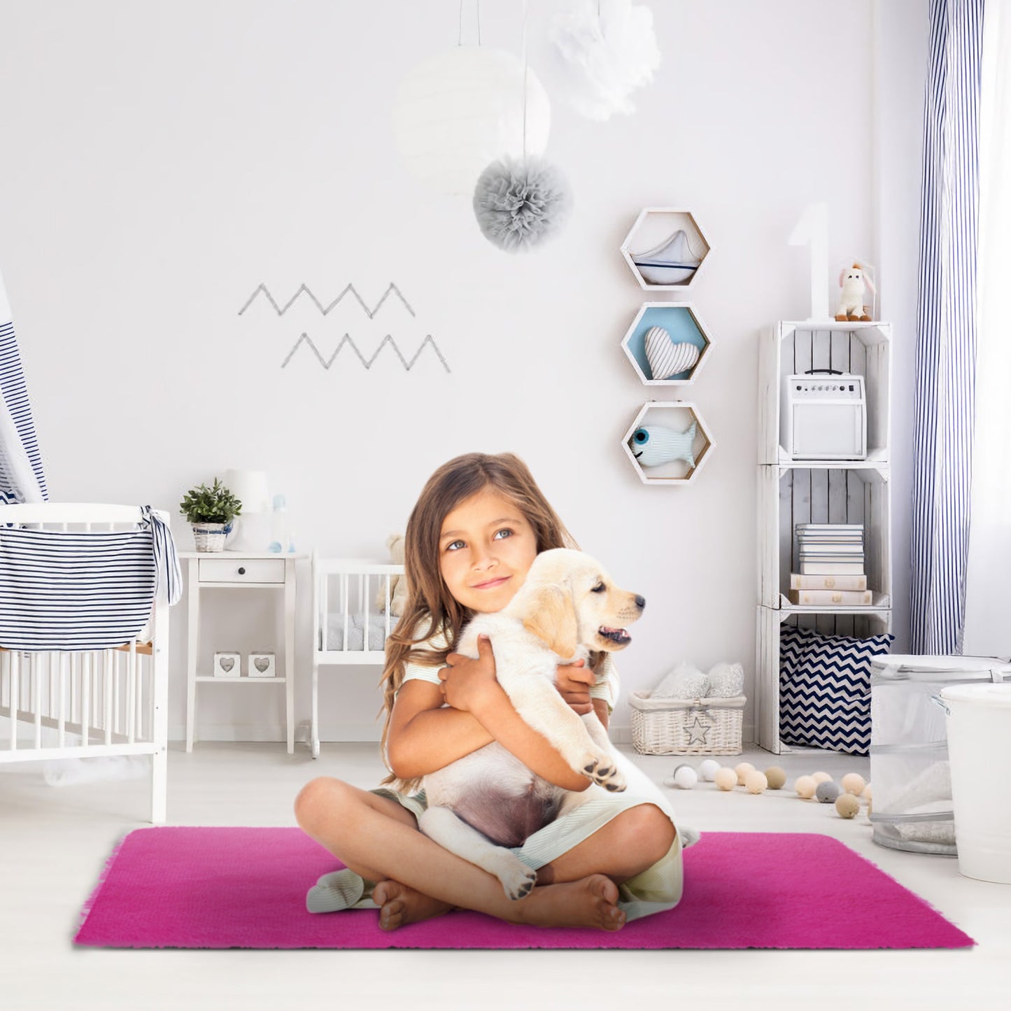 Shaggy Area Rug 4' x 2.6' Anti-Slip Soft Polyester Floor Mat