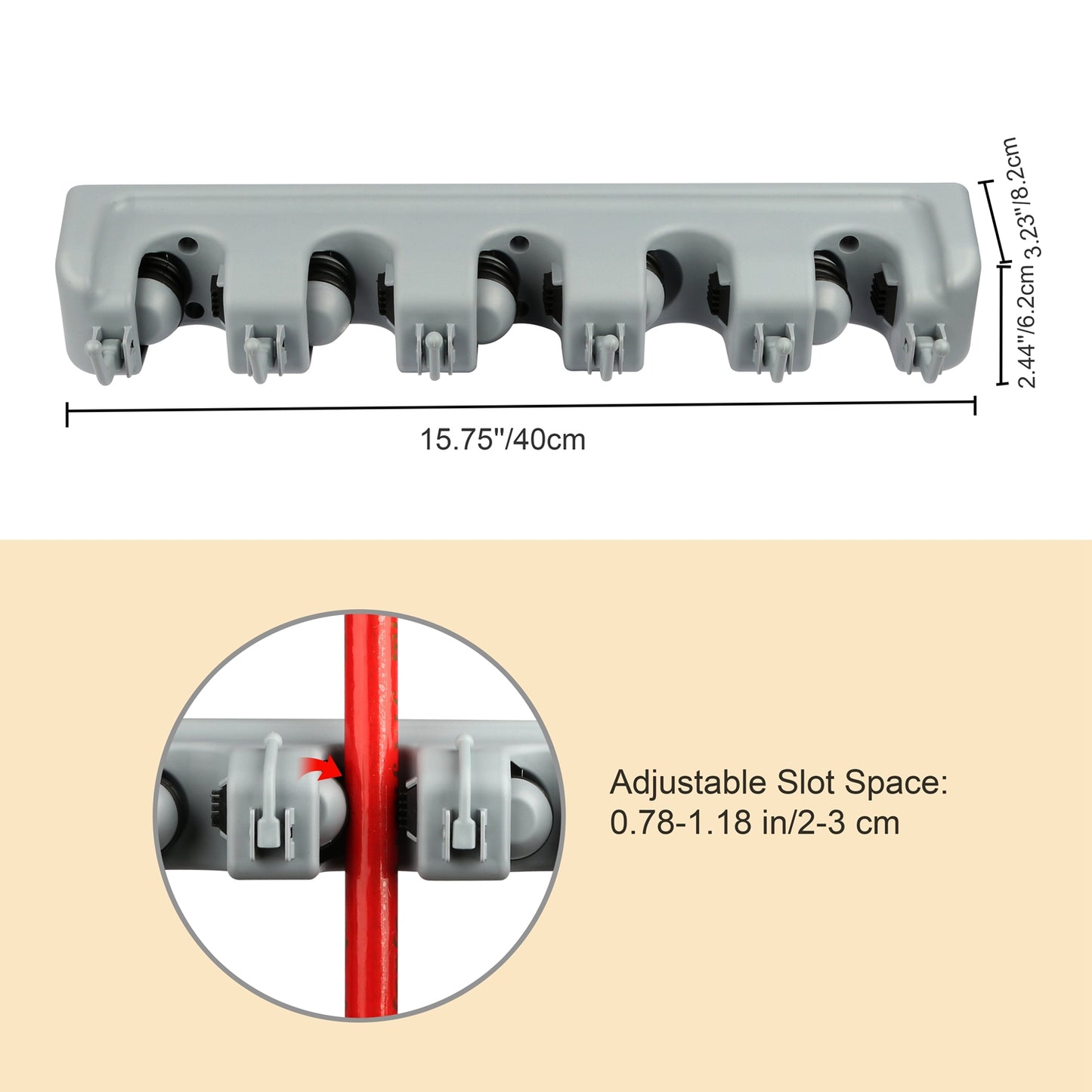 Wall Mount Mop Holder with 5 Slots and 6 Hooks