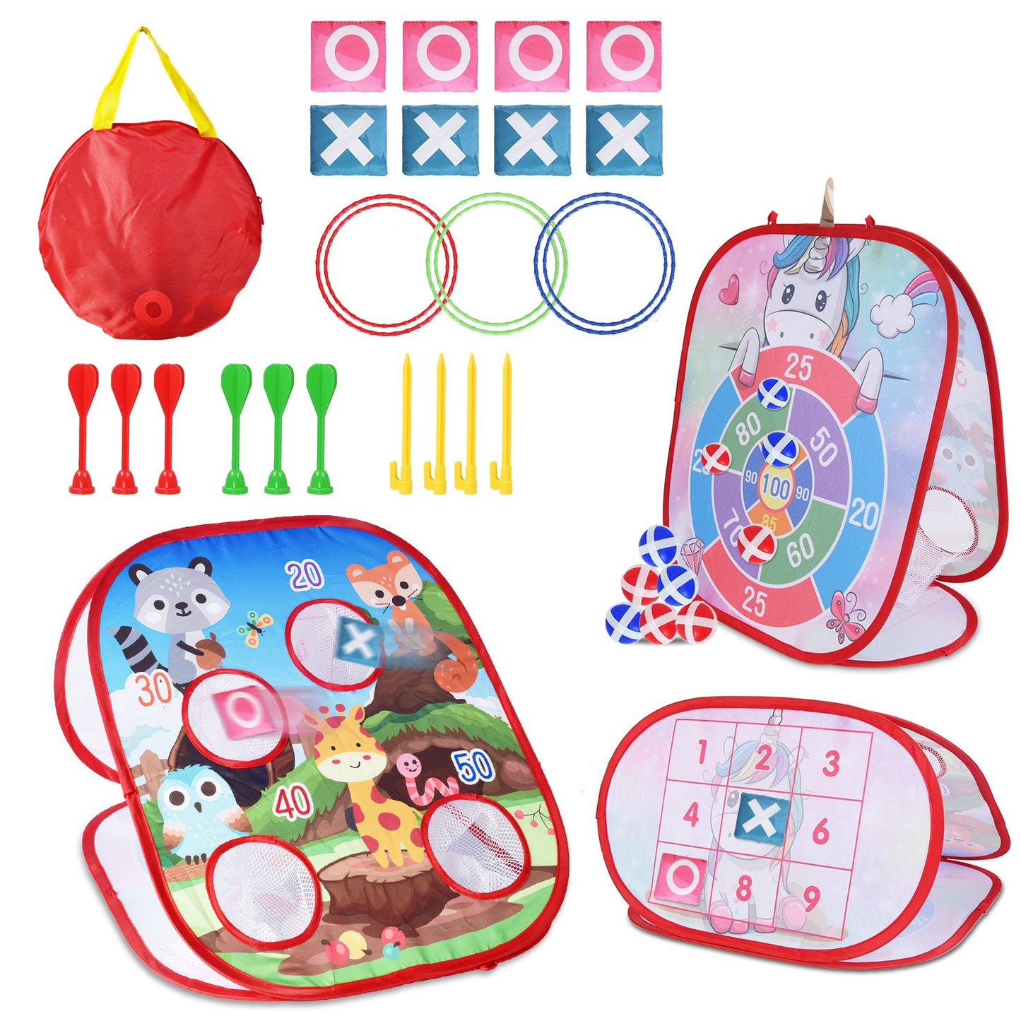 5-in-1 Bean Bag Toss Game Set with Dart Board & Storage Bag