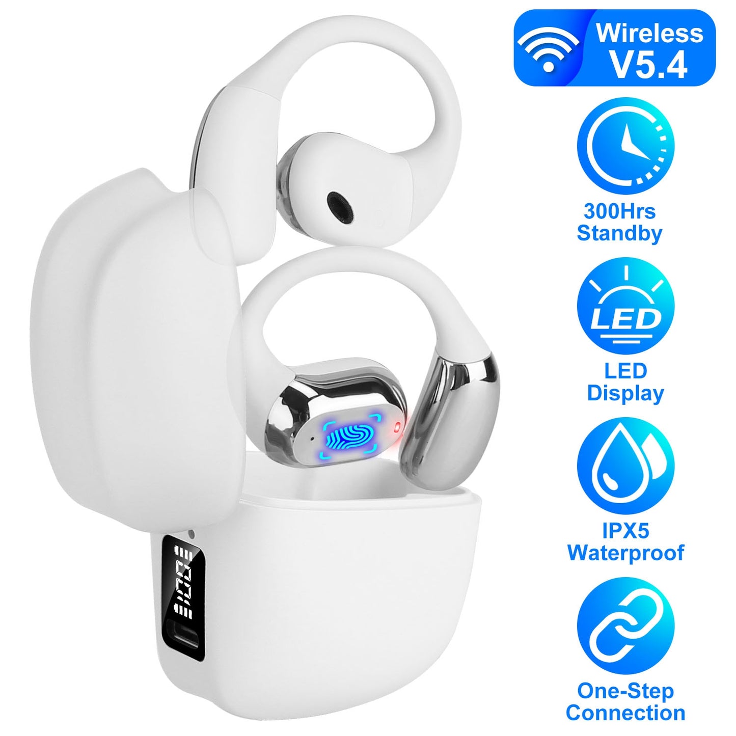 Open Ear Wireless Earbuds with LED Display & 300Hr Standby