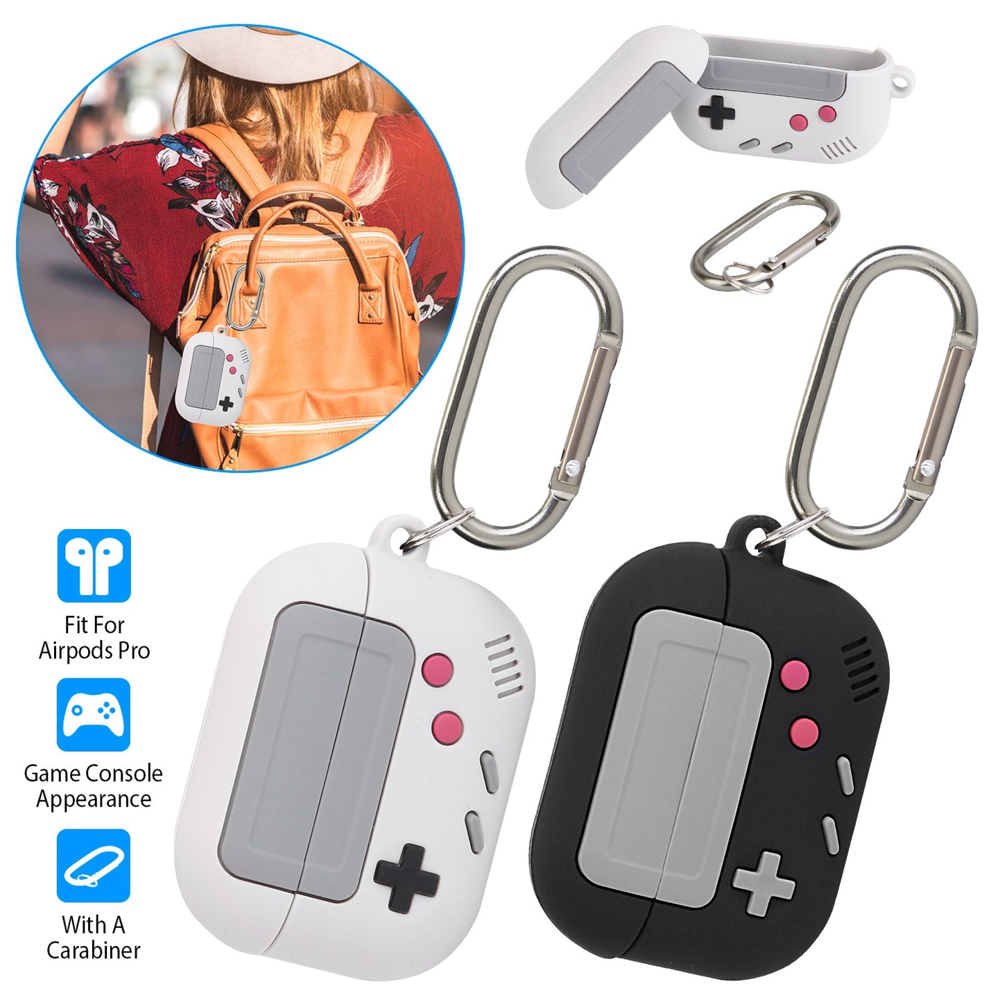 Silicone Case for AirPods Pro with Carabiner Clip