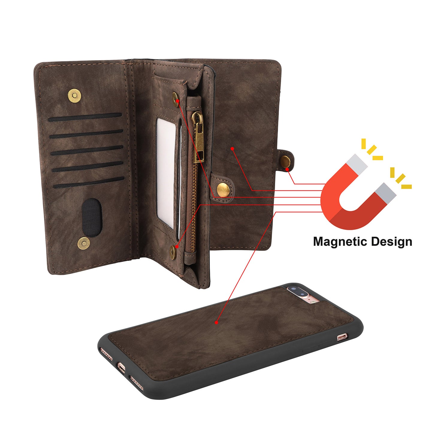 iPhone 7 Plus Wallet Case with Detachable Magnetic Cover