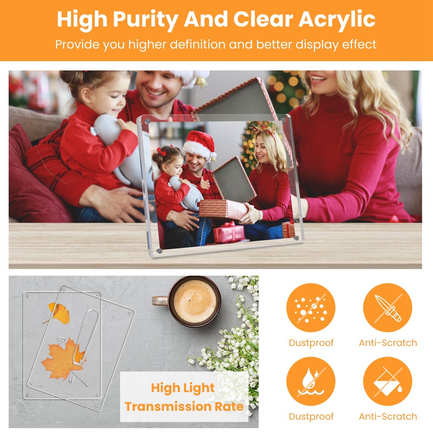Acrylic Photo Frames 5x7 Inch - Set of 4 Magnetic Frameless