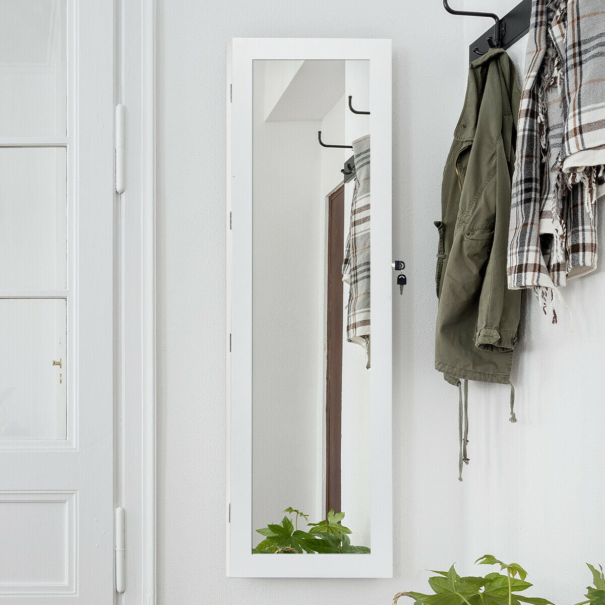 LED Mirrored Jewelry Cabinet with Lock - Door/Wall Mount