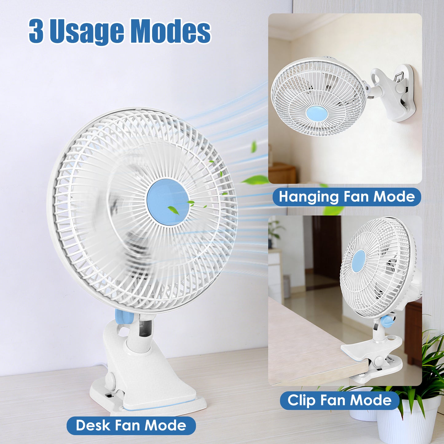 8.66" Clip-On Fan with 90° Oscillation & 2 Speed Settings