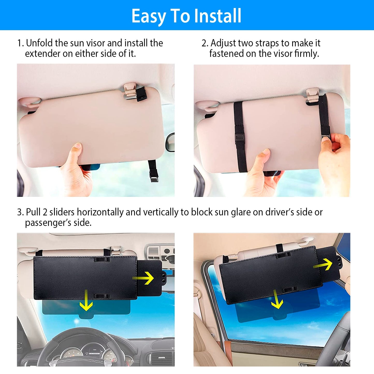 Car Sun Visor Extender with Dual Retractable Sliders