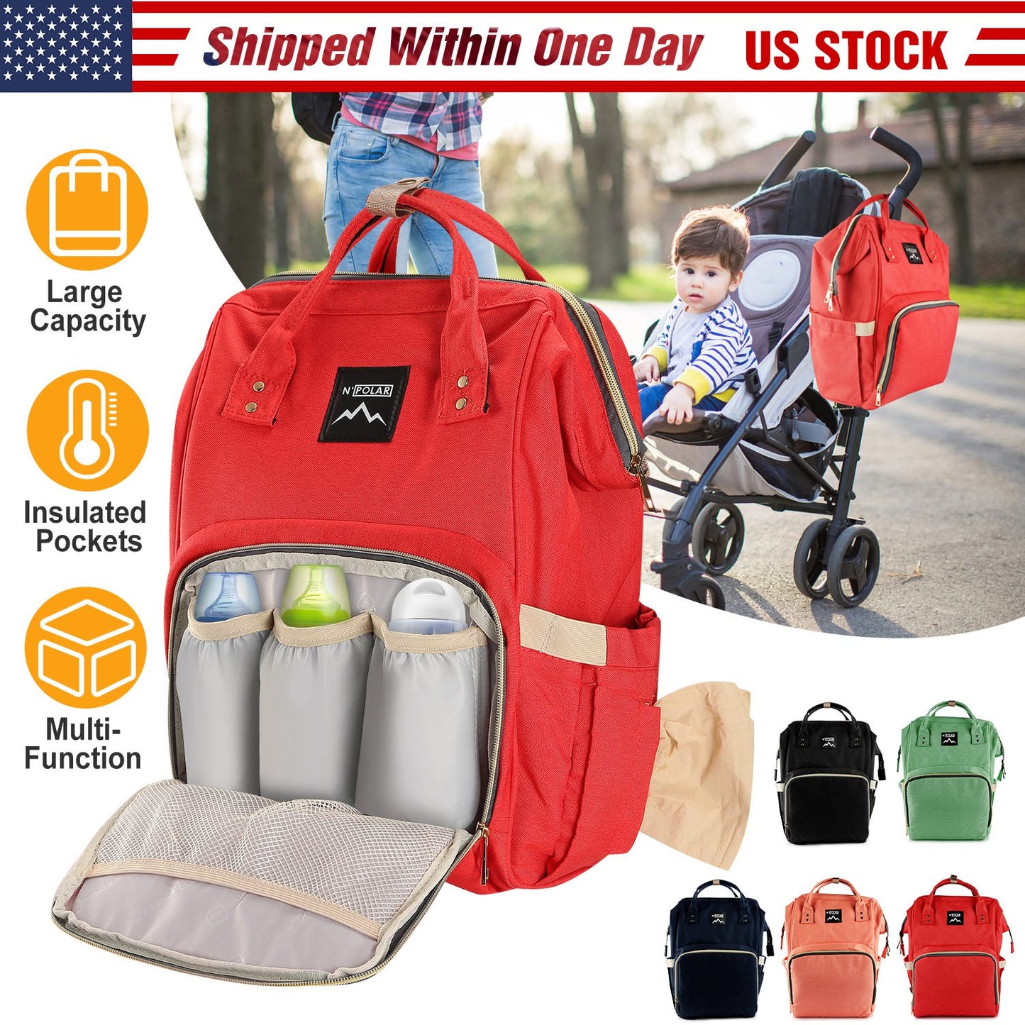 Diaper Bag Backpack with Changing Pad - Water-Resistant