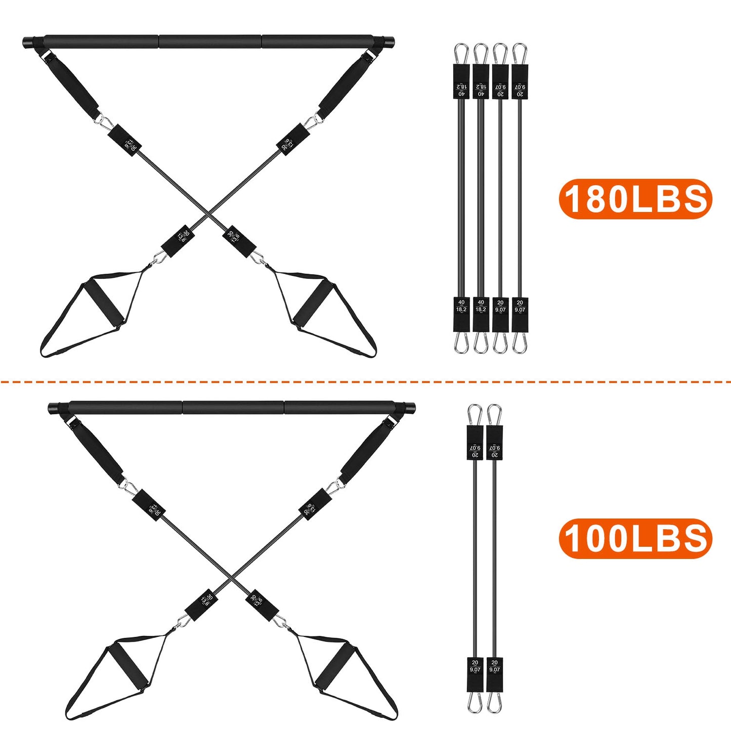 Pilates Bar Kit with 100LBS Resistance Bands & Accessories