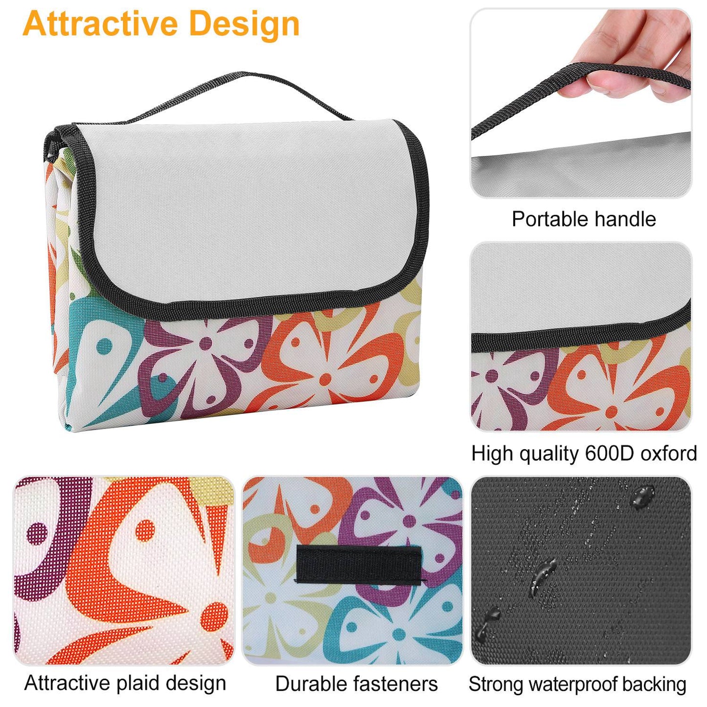 Waterproof Picnic Blanket 60x78 with Carrying Strap