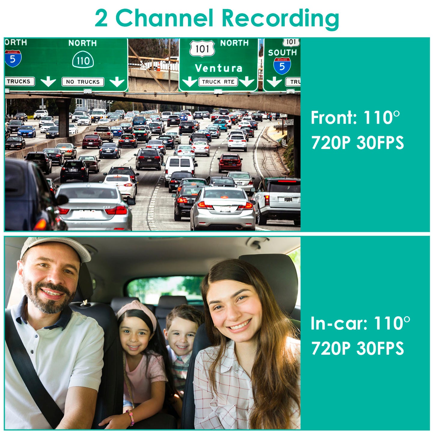 Dual Lens Dash Cam 720P Front & Interior Night Vision Camera