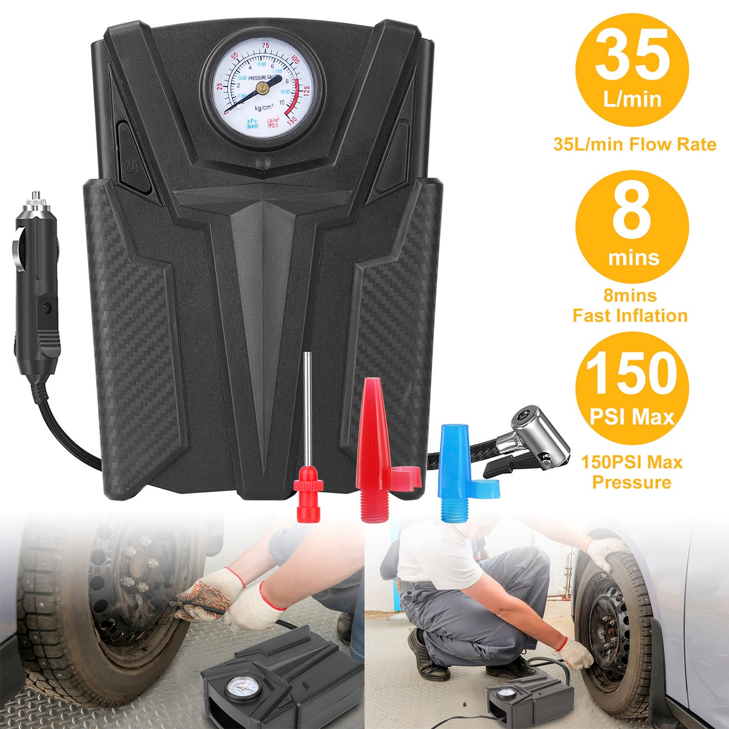 Portable Car Tire Air Compressor with Pointer Gauge 12V DC