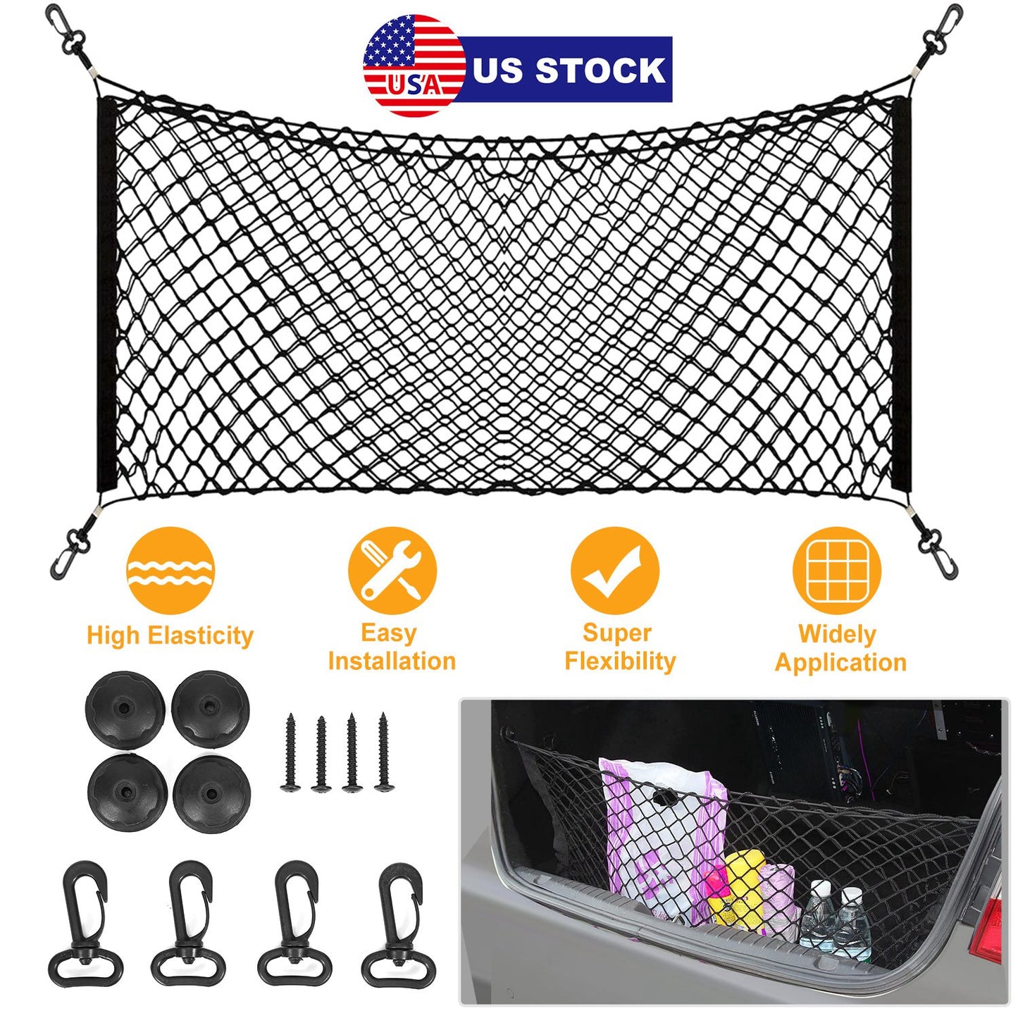 Trunk Cargo Net Organizer - Stretchable Elastic Storage