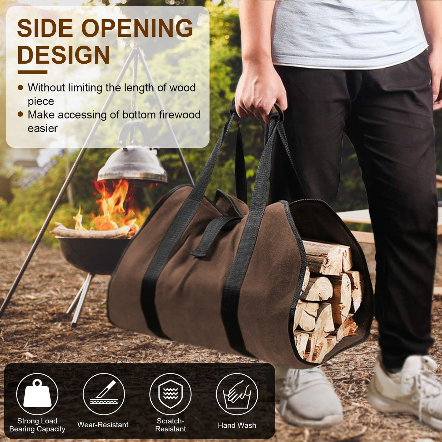 Firewood Carrier Bag with Handles - Durable Log Holder
