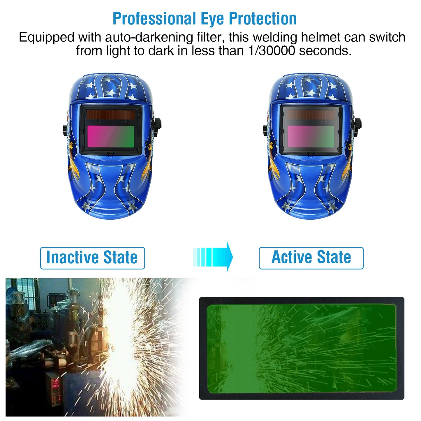 Auto Darkening Welding Helmet Solar Powered Shade 9-13