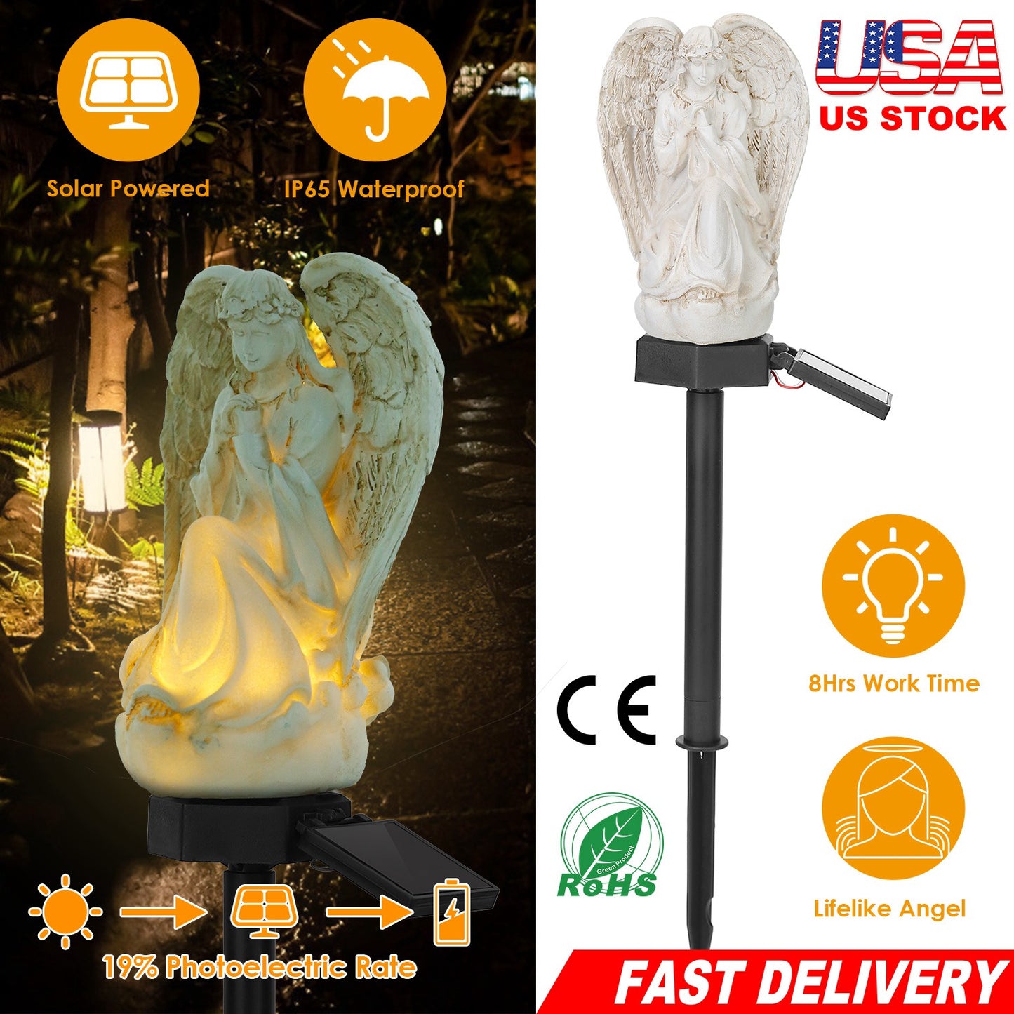Solar Praying Angel Garden Light with LED Glow