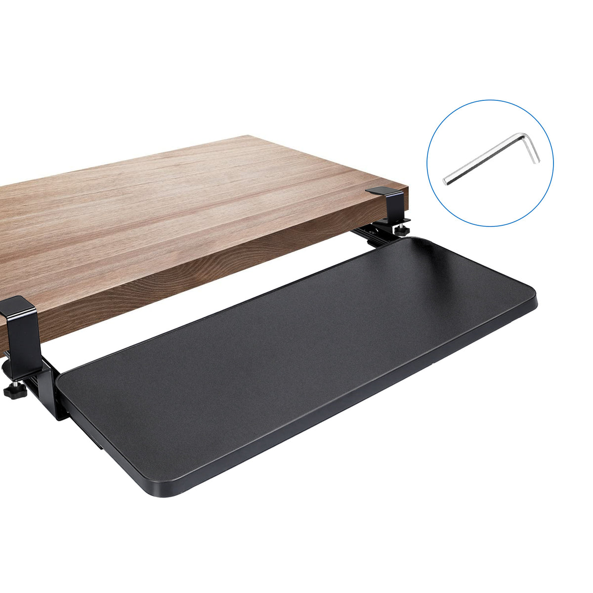 25.59x9.64x0.51in Keyboard Mouse Tray Under Desk Retractable Slide Out Drawer Height Adjustable with C Clamp 55LBS Load