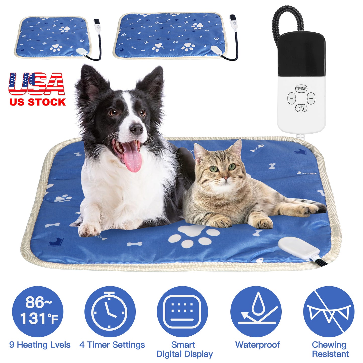 Pet Heating Pad with 9 Temperature Levels & Timer Settings