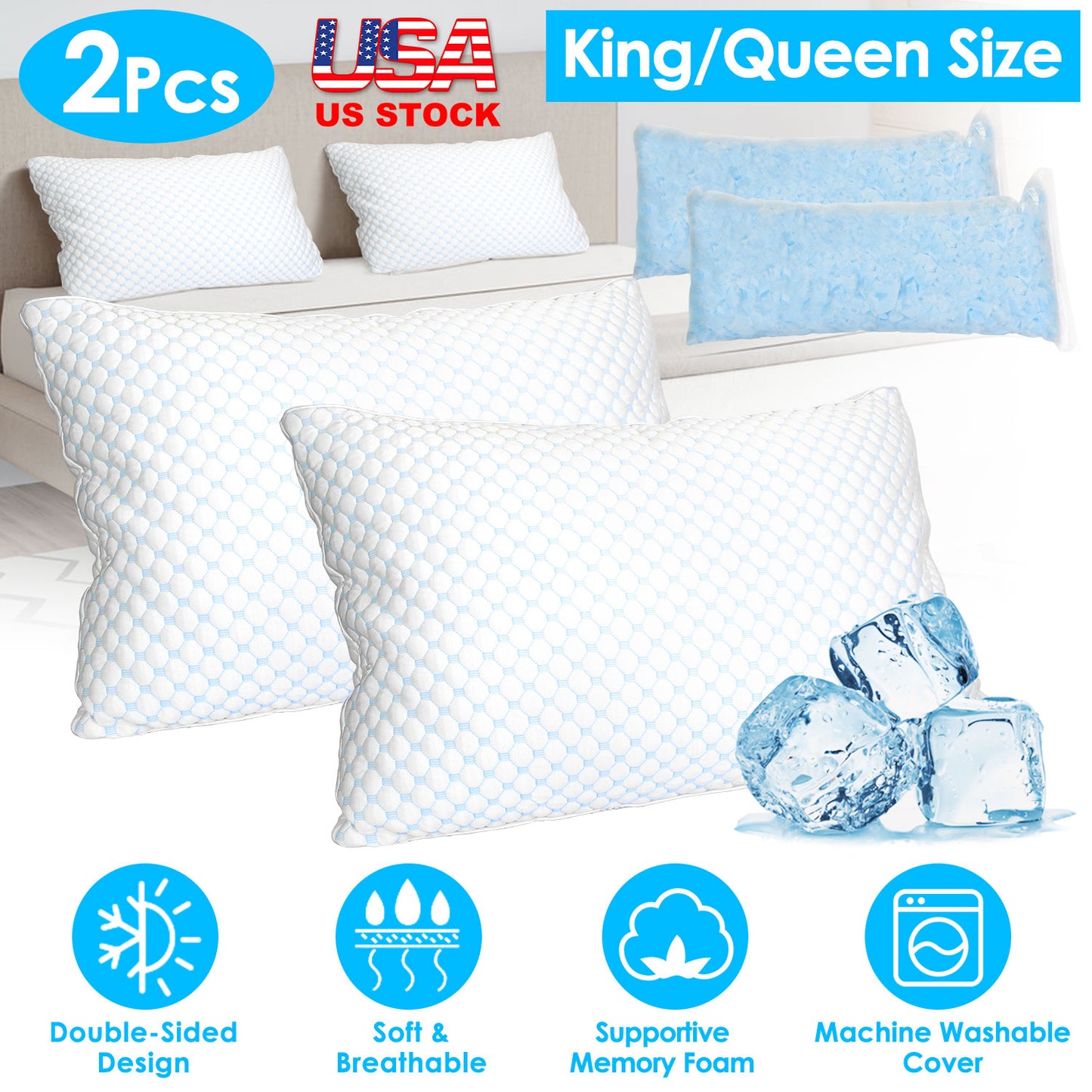 Adjustable Shredded Memory Foam Pillow with Cooling Cover